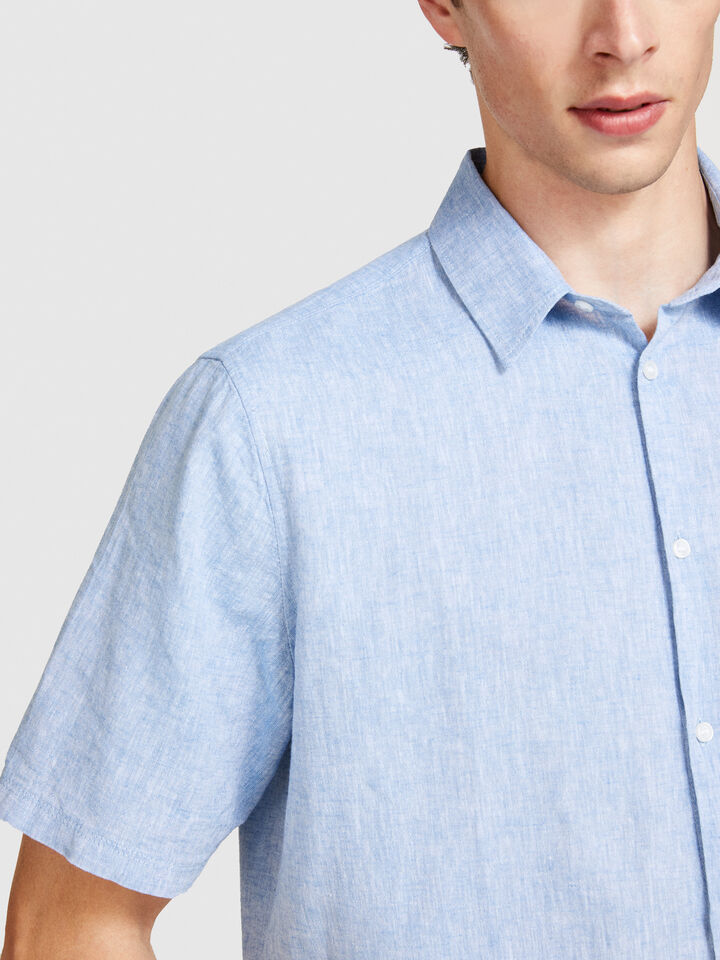 Short sleeve shirt in linen blend - men's regular fit shirts - Light Blue | Sisley image number 5